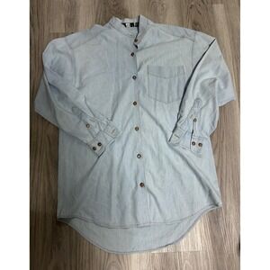 Vintage PASTA Distressed Light Wash Denim Collar Button Down Shirt Womens M